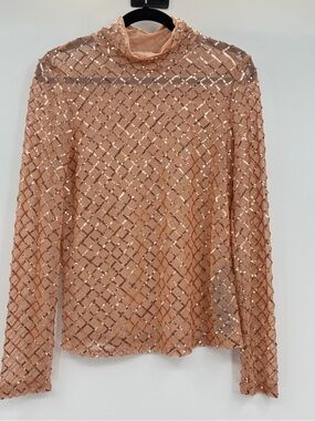 Pilcro Anthropologie Women’s Sequin Mesh Sheer Turtleneck Top Shirt Small?